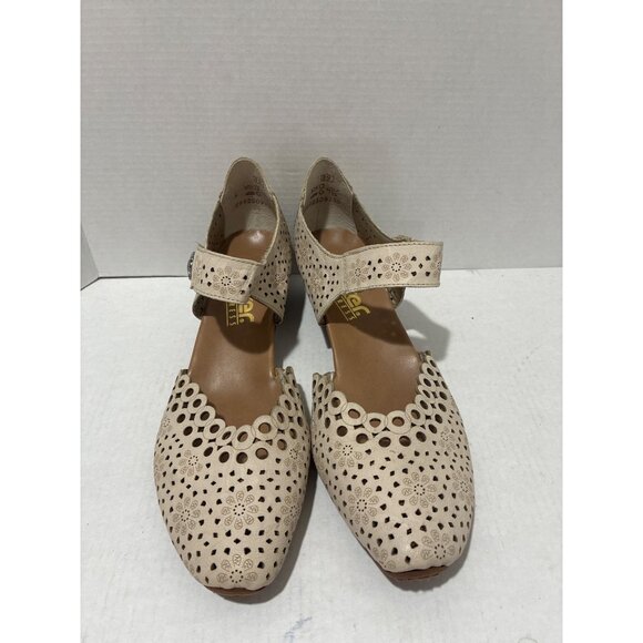 Rieker Mirjam 53 Rieker beige leather Mary Jane shoes with a laser-cut design si - Picture 2 of 7